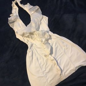 Bebe white plunging neckline dress
